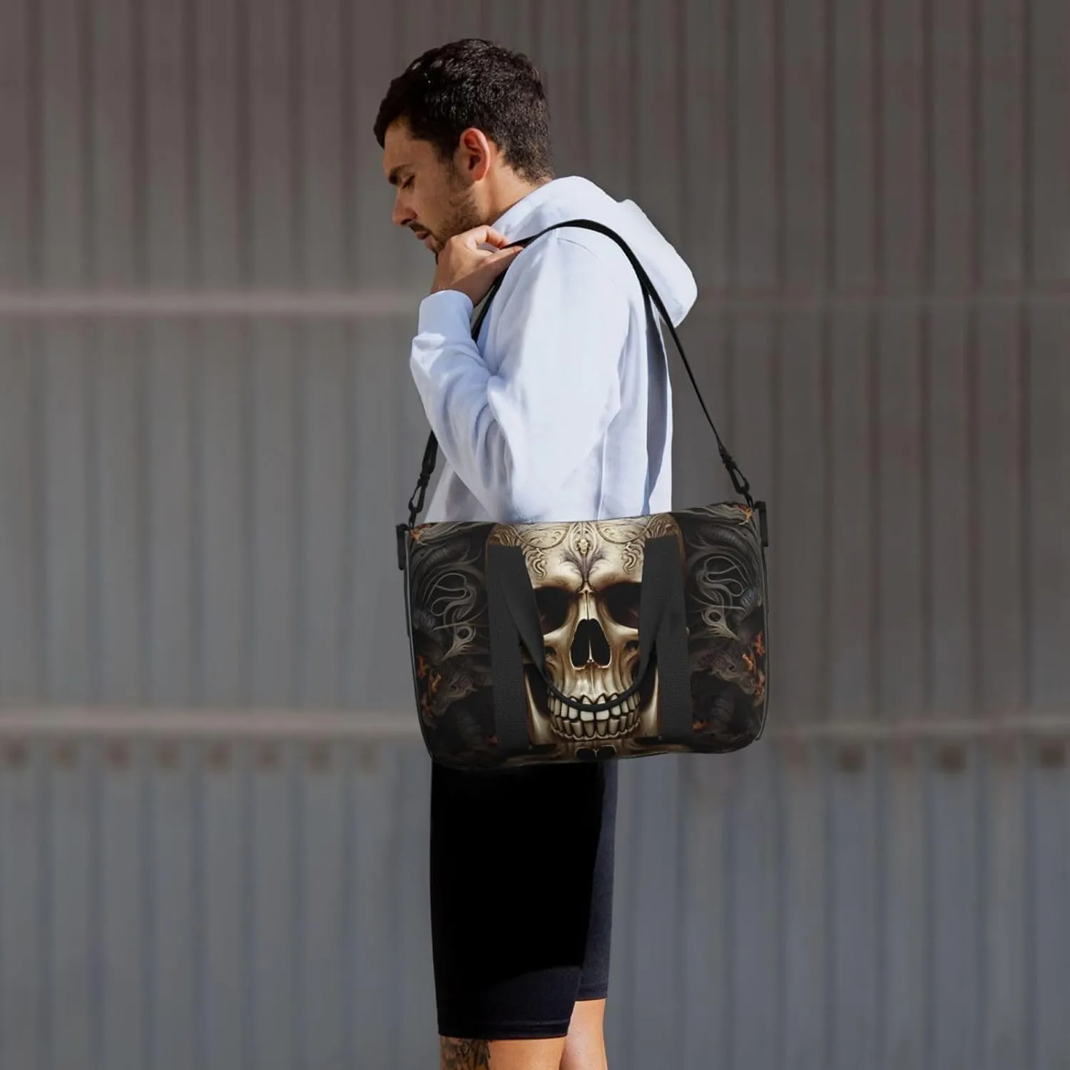 Sports Gym Bag for Women Men Travel Duffel Bag Tote Skulls Weekender Bag Canvas Carry on Overnight Bag for Travel Swimming Fitness Workout Sports Duffle Bag
