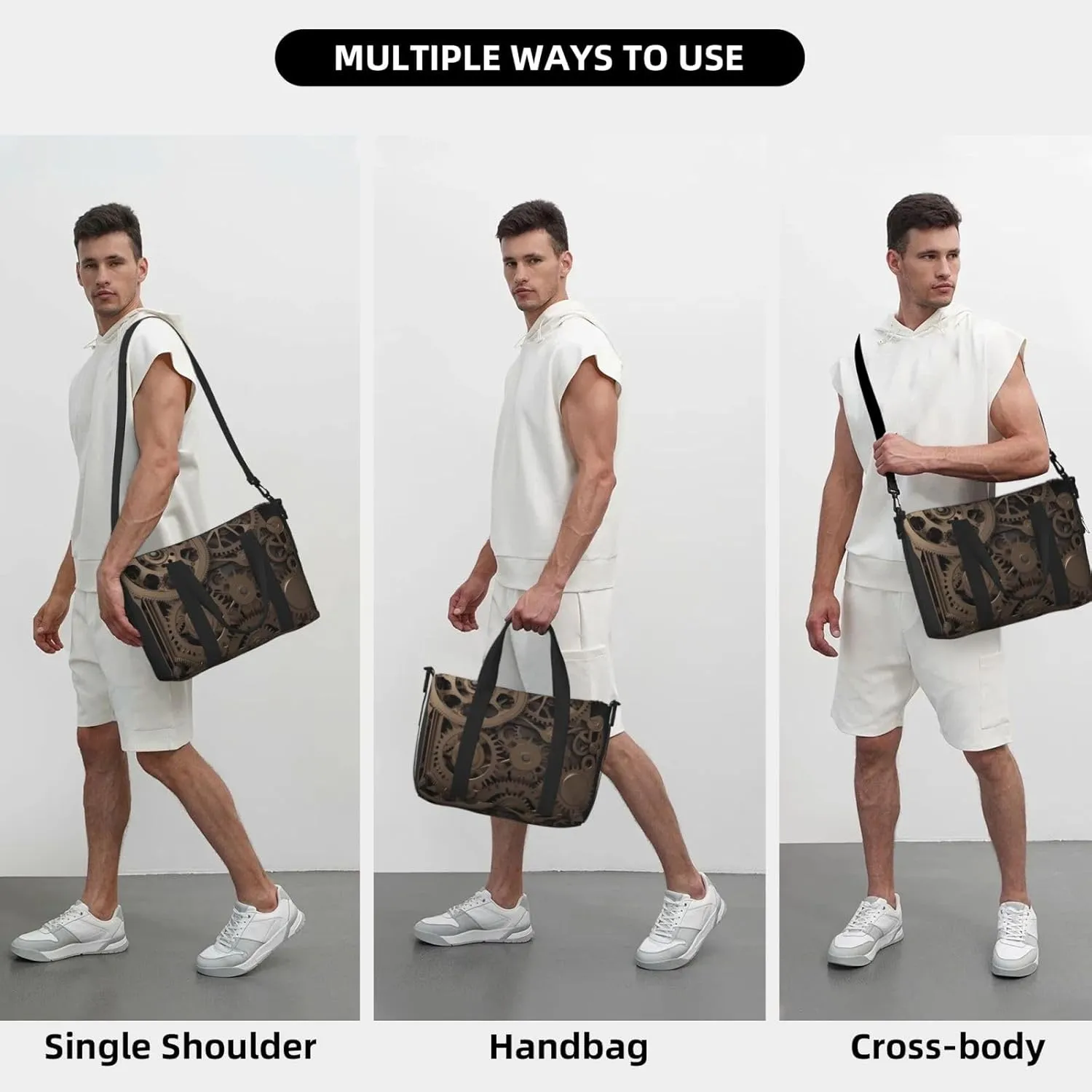 Sports Gym Bag for Women Men Travel Duffel Bag Tote Steampunk Mechanical Gears Weekender Bag Canvas Carry on Overnight Bag for Travel Swimming Fitness Workout Sports Duffle Bag
