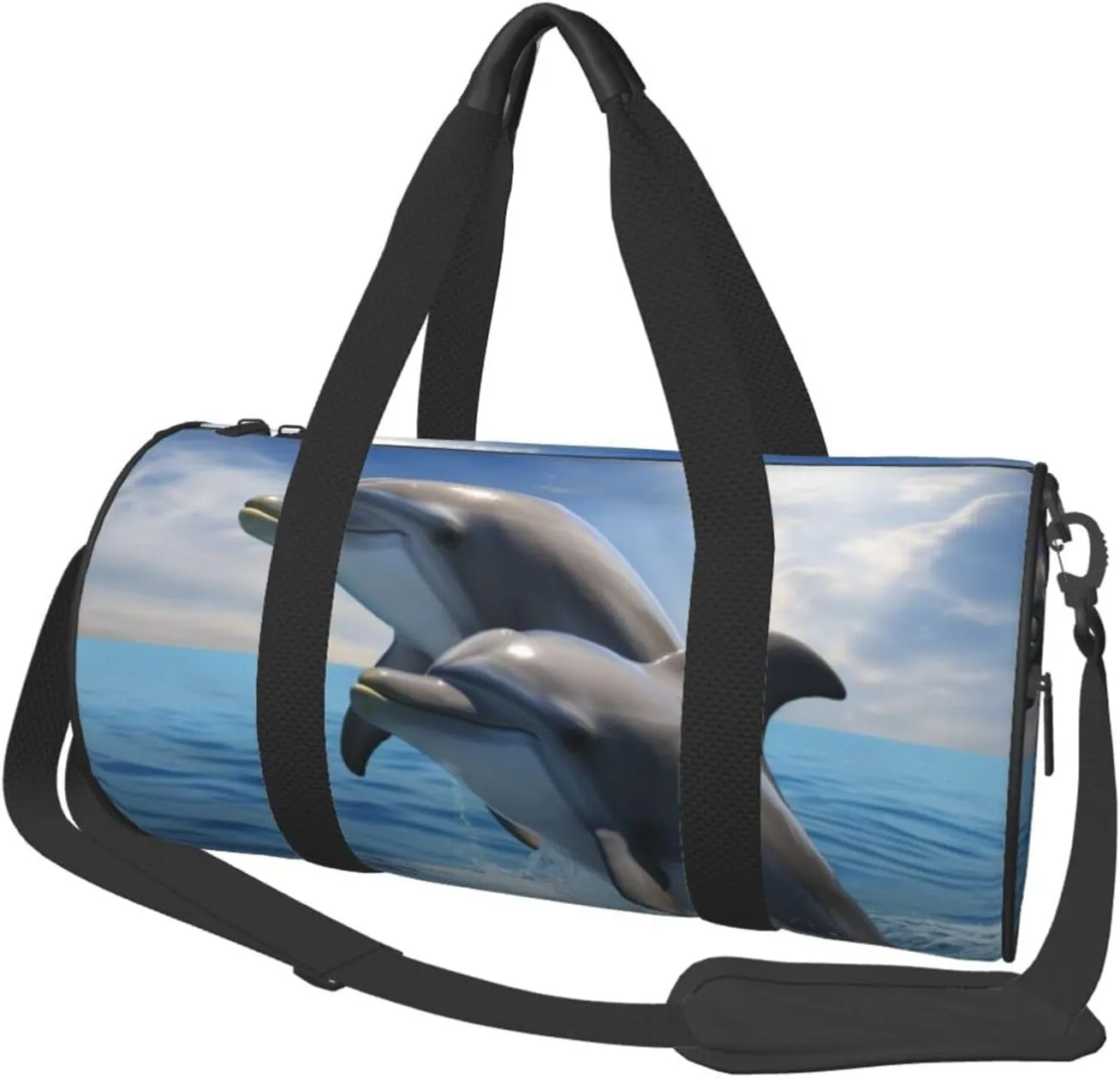 Sports Gym Bag for Women Men Travel Duffel Bag Tote Two Dolphins Weekender Bag Canvas Carry on Overnight Bag for Travel Swimming Fitness Workout Sports Duffle Bag