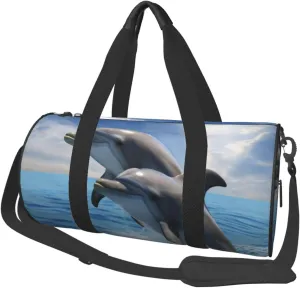 Sports Gym Bag for Women Men Travel Duffel Bag Tote Two Dolphins Weekender Bag Canvas Carry on Overnight Bag for Travel Swimming Fitness Workout Sports Duffle Bag