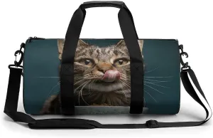 Sports Gym Bag for Women Men Travel Duffel Bag Tote Weekender Bag Cat Licking Tongue Carry on Overnight Bag for Travel Swimming Fitness Workout Sports Duffle Bag