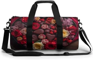 Sports Gym Bag for Women Men Travel Duffel Bag Tote Weekender Bag Chocolates And Flowers Carry on Overnight Bag for Travel Swimming Fitness Workout Sports Duffle Bag