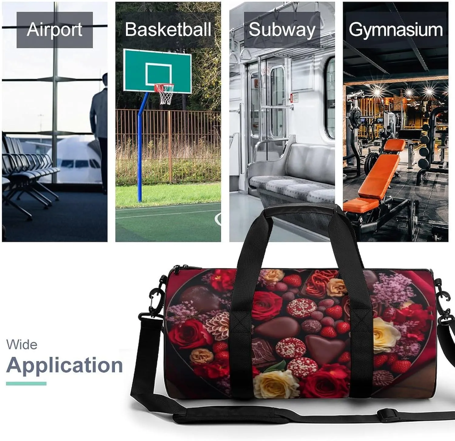 Sports Gym Bag for Women Men Travel Duffel Bag Tote Weekender Bag Chocolates And Flowers Carry on Overnight Bag for Travel Swimming Fitness Workout Sports Duffle Bag