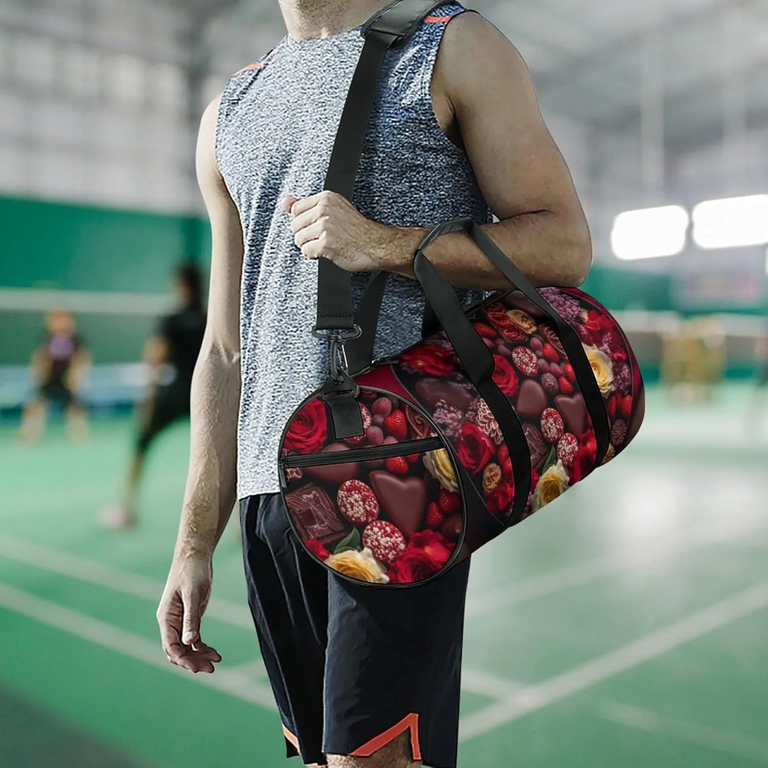 Sports Gym Bag for Women Men Travel Duffel Bag Tote Weekender Bag Chocolates And Flowers Carry on Overnight Bag for Travel Swimming Fitness Workout Sports Duffle Bag