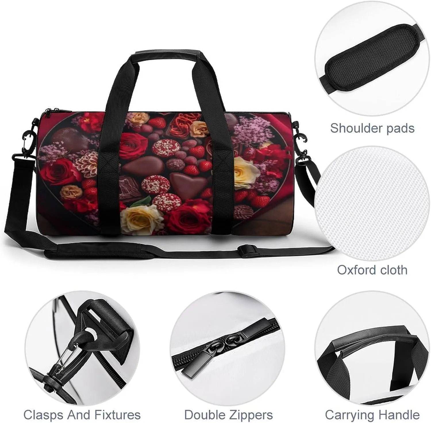 Sports Gym Bag for Women Men Travel Duffel Bag Tote Weekender Bag Chocolates And Flowers Carry on Overnight Bag for Travel Swimming Fitness Workout Sports Duffle Bag