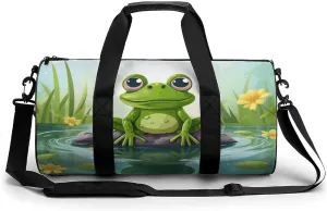 Sports Gym Bag for Women Men Travel Duffel Bag Tote Weekender Bag Frog In A Pond Carry on Overnight Bag for Travel Swimming Fitness Workout Sports Duffle Bag