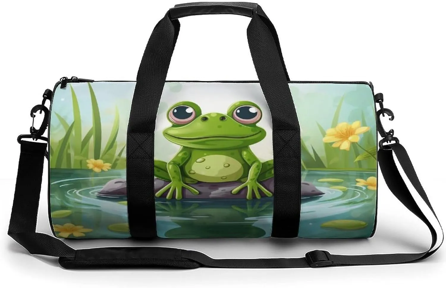 Sports Gym Bag for Women Men Travel Duffel Bag Tote Weekender Bag Frog In A Pond Carry on Overnight Bag for Travel Swimming Fitness Workout Sports Duffle Bag