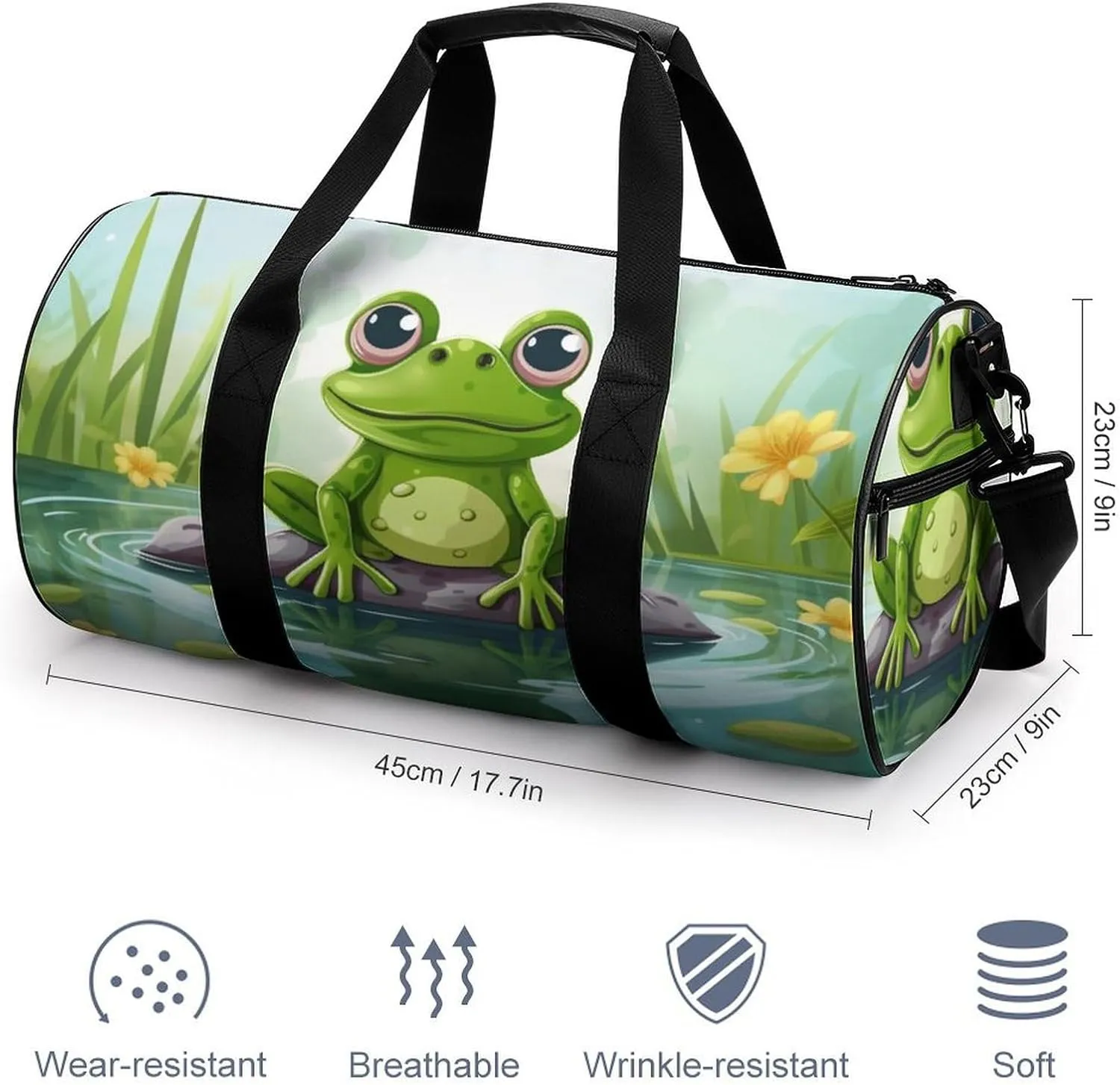 Sports Gym Bag for Women Men Travel Duffel Bag Tote Weekender Bag Frog In A Pond Carry on Overnight Bag for Travel Swimming Fitness Workout Sports Duffle Bag