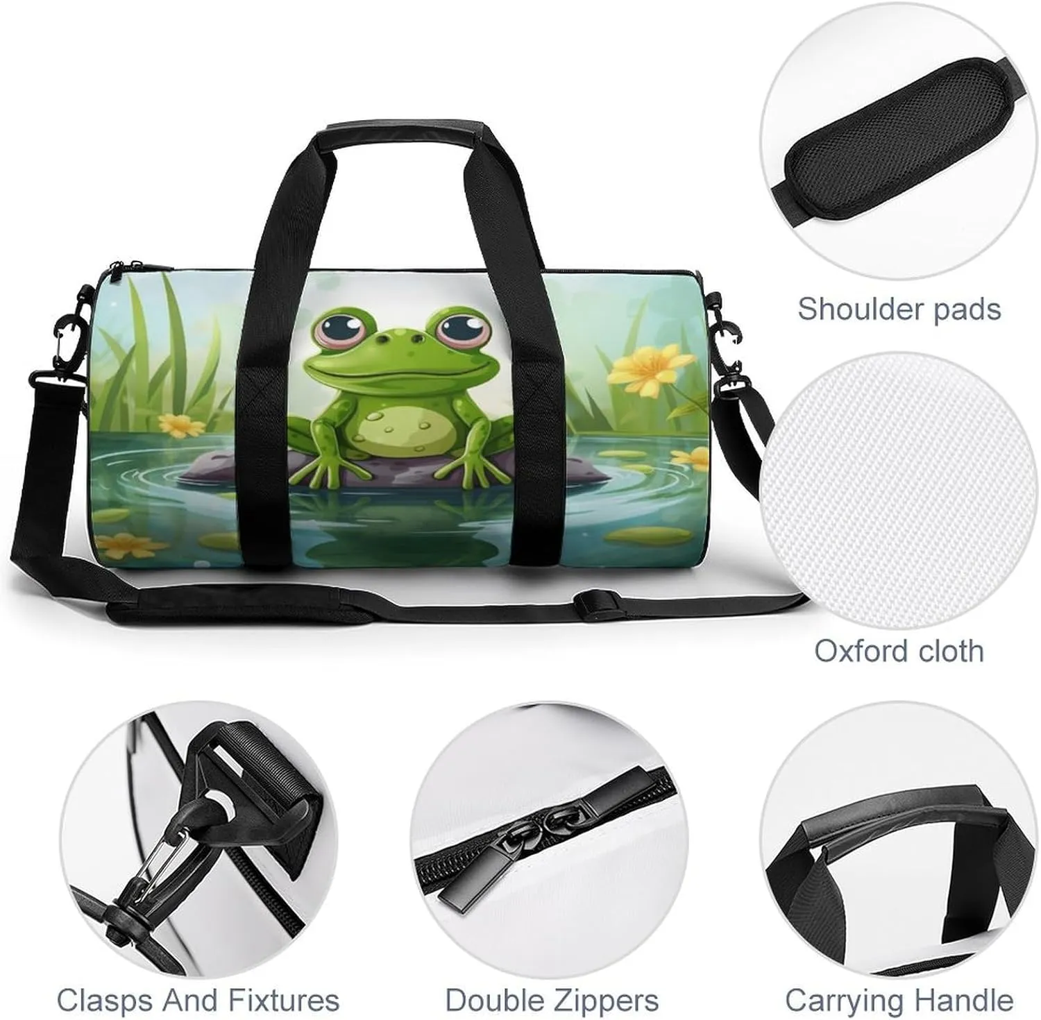 Sports Gym Bag for Women Men Travel Duffel Bag Tote Weekender Bag Frog In A Pond Carry on Overnight Bag for Travel Swimming Fitness Workout Sports Duffle Bag