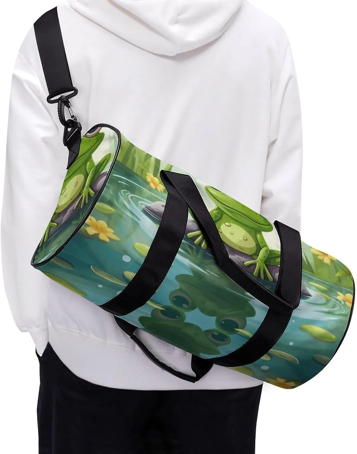 Sports Gym Bag for Women Men Travel Duffel Bag Tote Weekender Bag Frog In A Pond Carry on Overnight Bag for Travel Swimming Fitness Workout Sports Duffle Bag