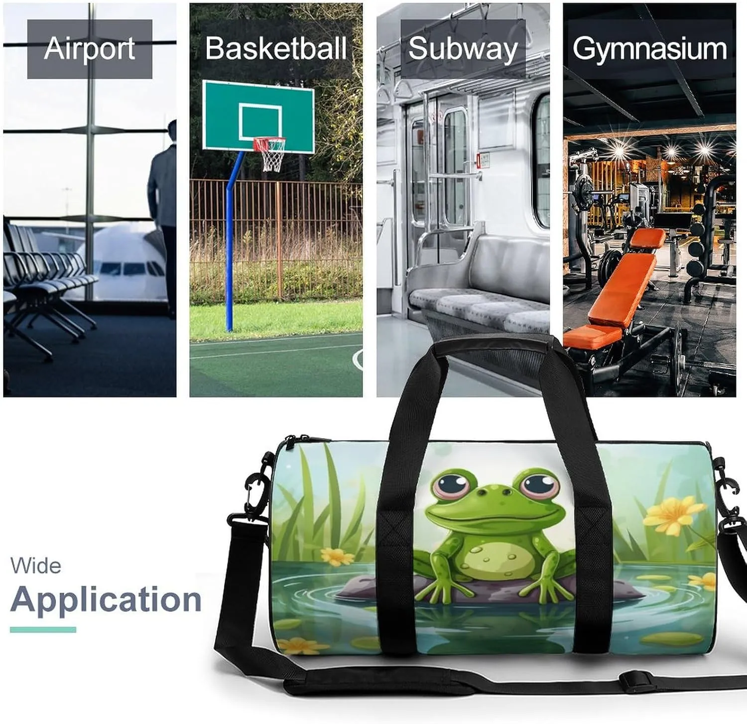 Sports Gym Bag for Women Men Travel Duffel Bag Tote Weekender Bag Frog In A Pond Carry on Overnight Bag for Travel Swimming Fitness Workout Sports Duffle Bag