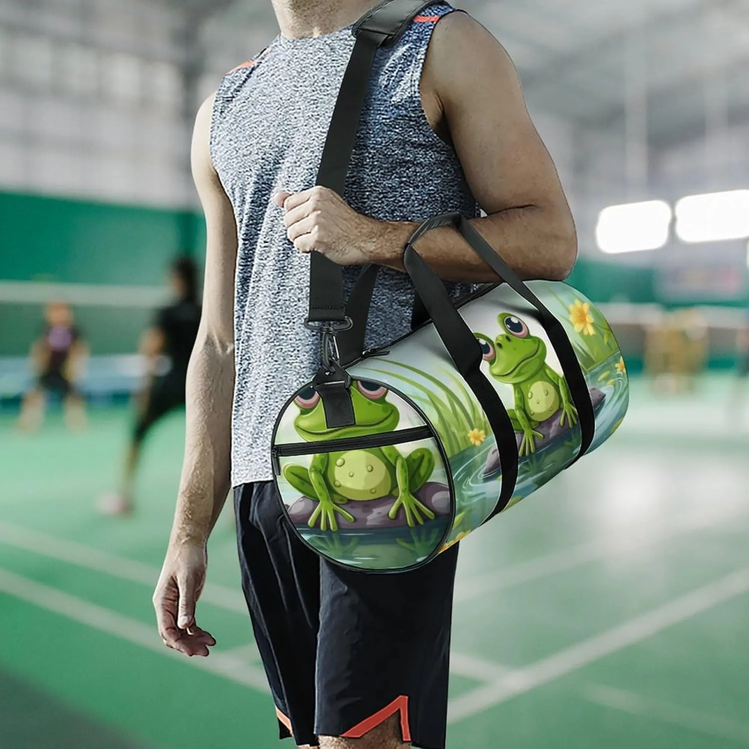 Sports Gym Bag for Women Men Travel Duffel Bag Tote Weekender Bag Frog In A Pond Carry on Overnight Bag for Travel Swimming Fitness Workout Sports Duffle Bag