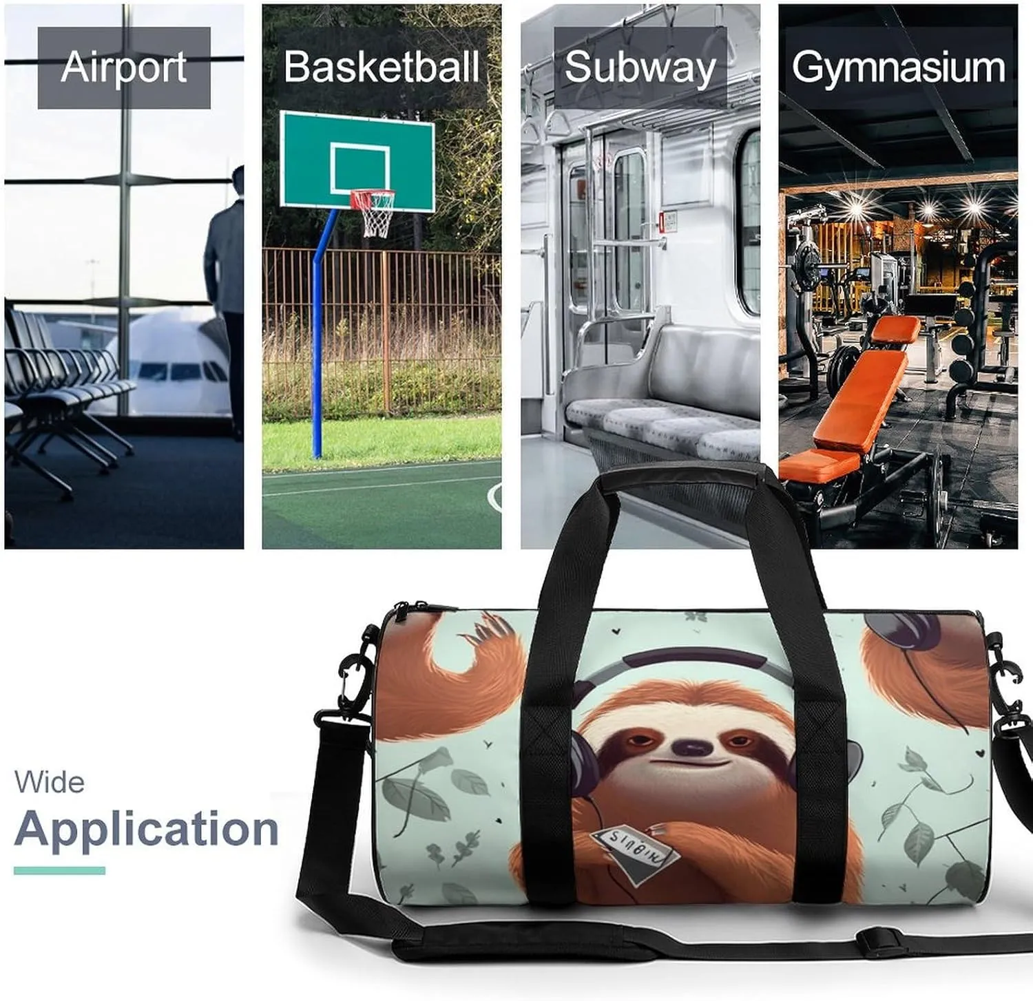 Sports Gym Bag for Women Men Travel Duffel Bag Tote Weekender Bag Funny Cute Animal Sloth Music Carry on Overnight Bag for Travel Swimming Fitness Workout Sports Duffle Bag