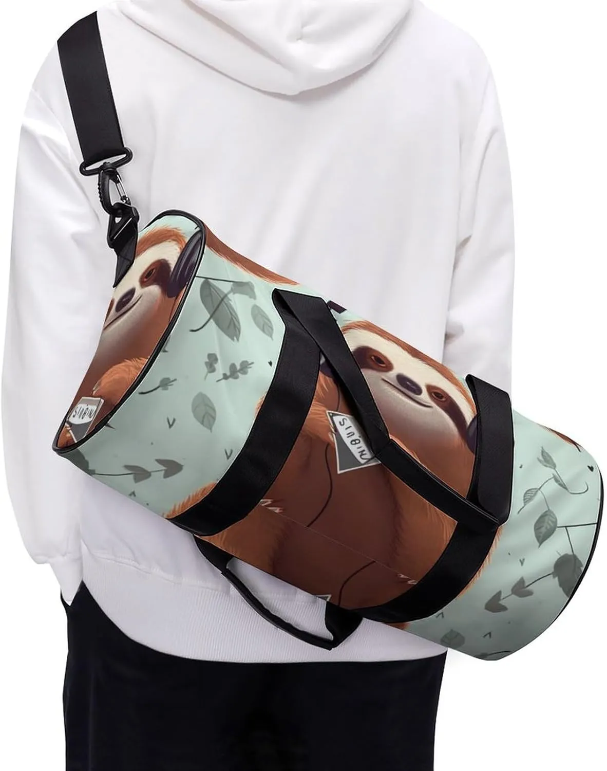 Sports Gym Bag for Women Men Travel Duffel Bag Tote Weekender Bag Funny Cute Animal Sloth Music Carry on Overnight Bag for Travel Swimming Fitness Workout Sports Duffle Bag