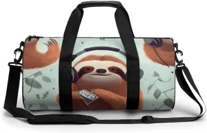 Sports Gym Bag for Women Men Travel Duffel Bag Tote Weekender Bag Funny Cute Animal Sloth Music Carry on Overnight Bag for Travel Swimming Fitness Workout Sports Duffle Bag