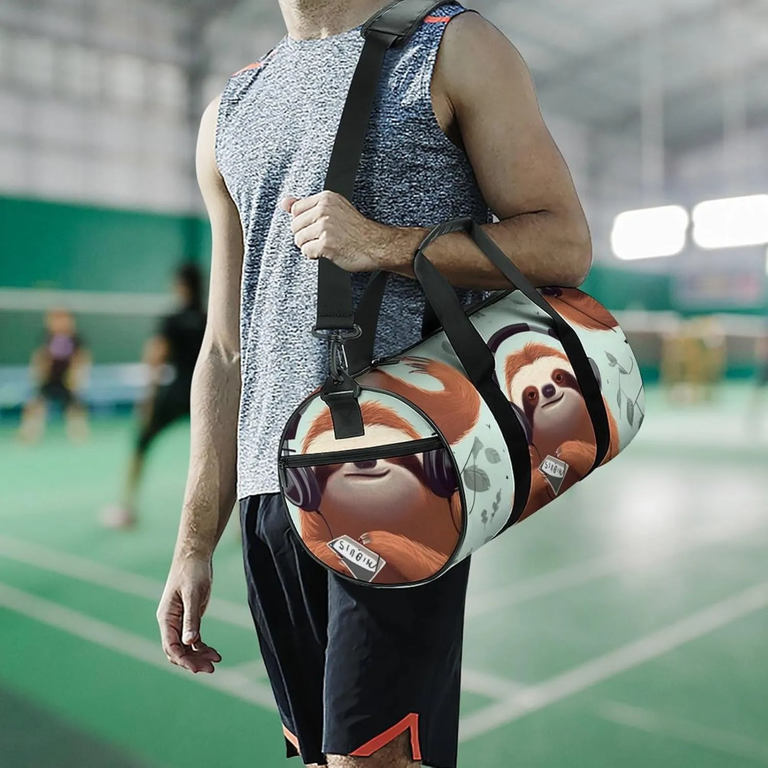Sports Gym Bag for Women Men Travel Duffel Bag Tote Weekender Bag Funny Cute Animal Sloth Music Carry on Overnight Bag for Travel Swimming Fitness Workout Sports Duffle Bag
