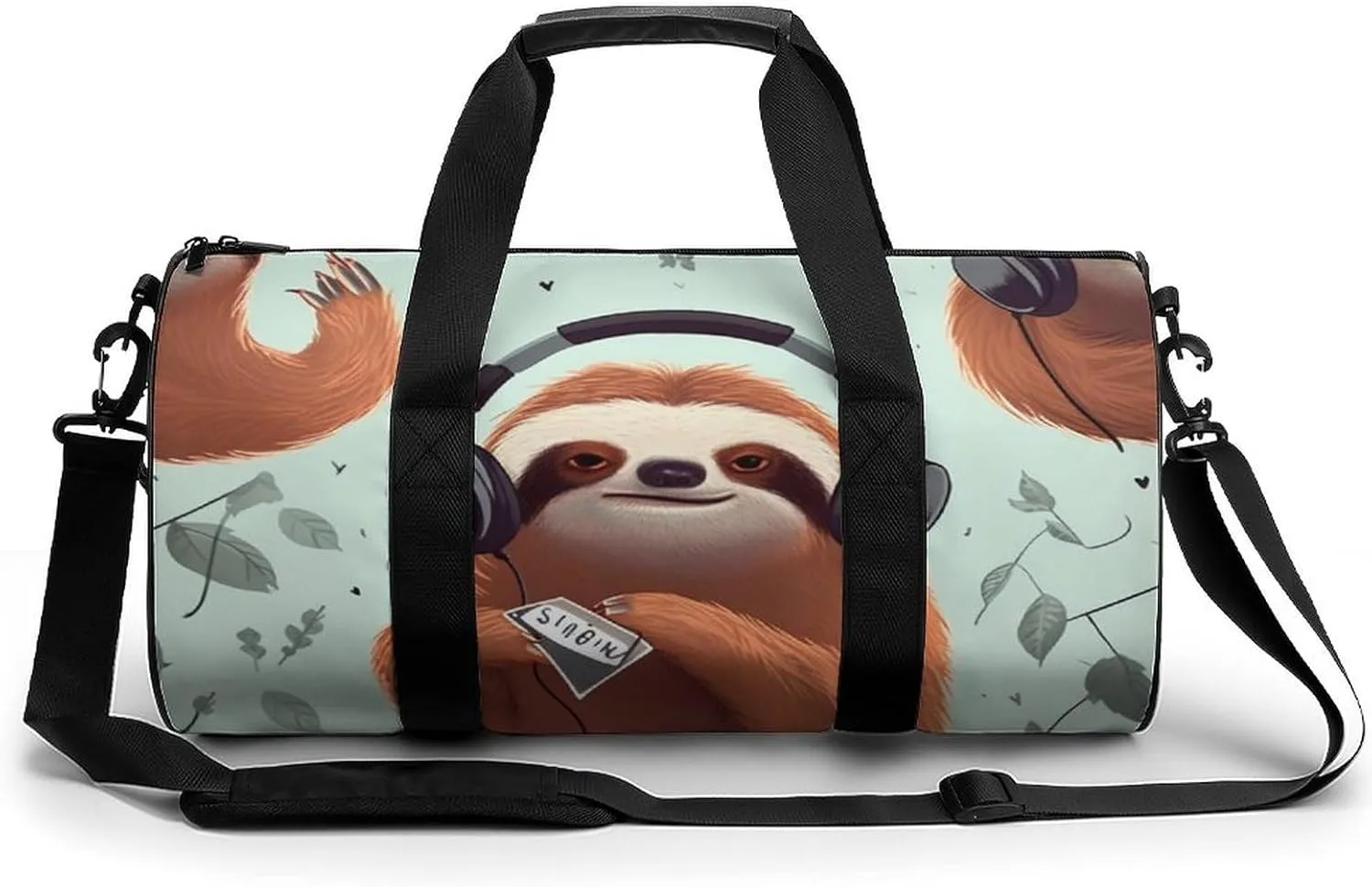 Sports Gym Bag for Women Men Travel Duffel Bag Tote Weekender Bag Funny Cute Animal Sloth Music Carry on Overnight Bag for Travel Swimming Fitness Workout Sports Duffle Bag