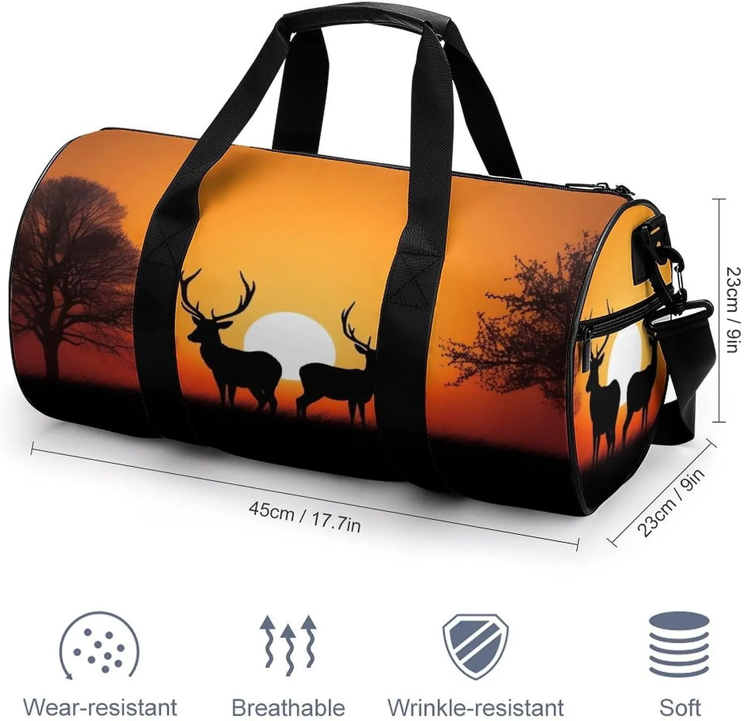 Sports Gym Bag for Women Men Travel Duffel Bag Tote Weekender Bag Nature Sunset Deer Carry on Overnight Bag for Travel Swimming Fitness Workout Sports Duffle Bag