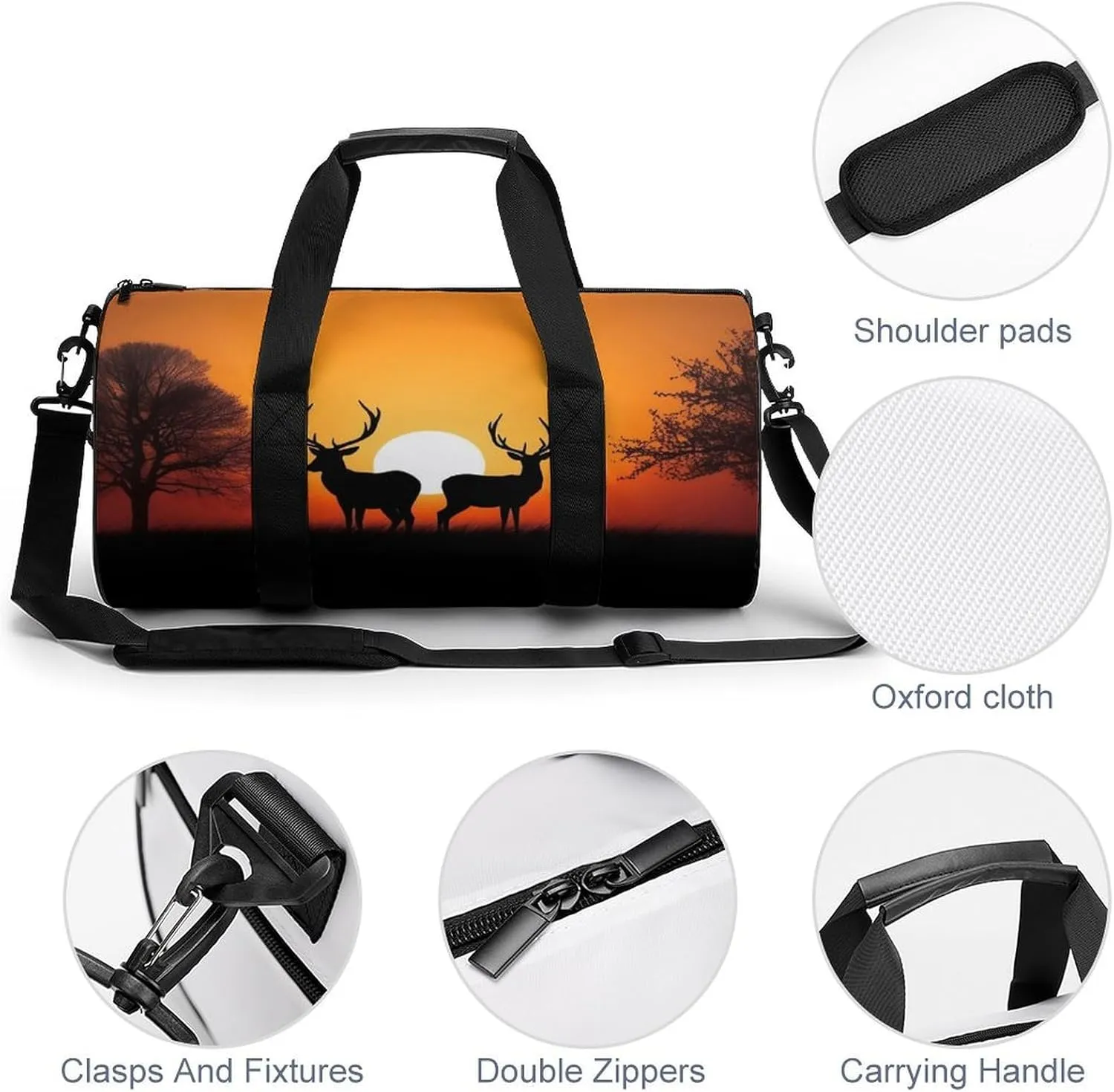 Sports Gym Bag for Women Men Travel Duffel Bag Tote Weekender Bag Nature Sunset Deer Carry on Overnight Bag for Travel Swimming Fitness Workout Sports Duffle Bag
