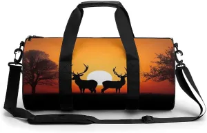 Sports Gym Bag for Women Men Travel Duffel Bag Tote Weekender Bag Nature Sunset Deer Carry on Overnight Bag for Travel Swimming Fitness Workout Sports Duffle Bag