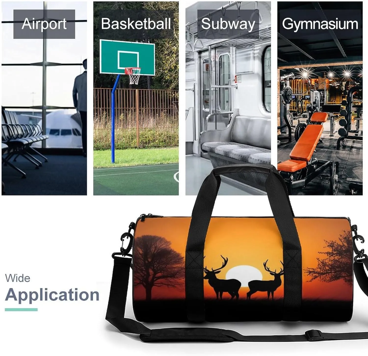Sports Gym Bag for Women Men Travel Duffel Bag Tote Weekender Bag Nature Sunset Deer Carry on Overnight Bag for Travel Swimming Fitness Workout Sports Duffle Bag