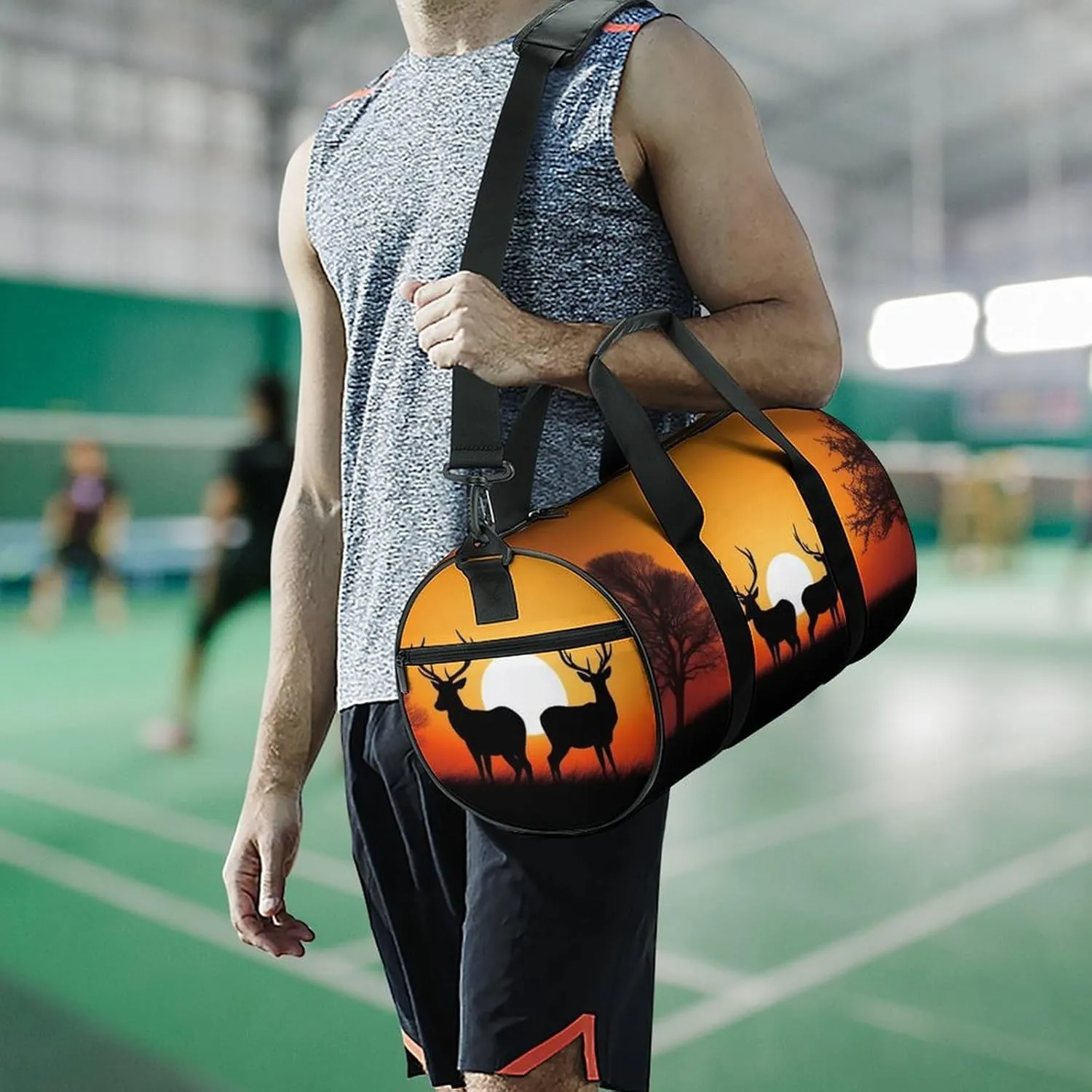 Sports Gym Bag for Women Men Travel Duffel Bag Tote Weekender Bag Nature Sunset Deer Carry on Overnight Bag for Travel Swimming Fitness Workout Sports Duffle Bag