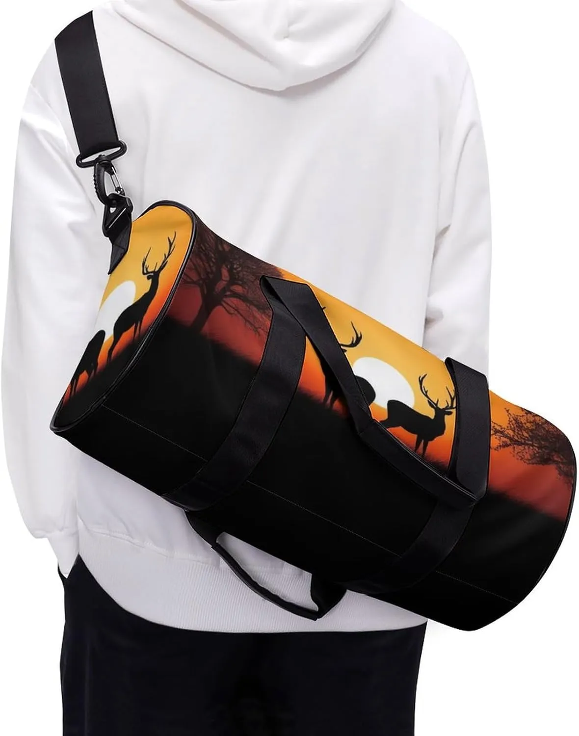 Sports Gym Bag for Women Men Travel Duffel Bag Tote Weekender Bag Nature Sunset Deer Carry on Overnight Bag for Travel Swimming Fitness Workout Sports Duffle Bag