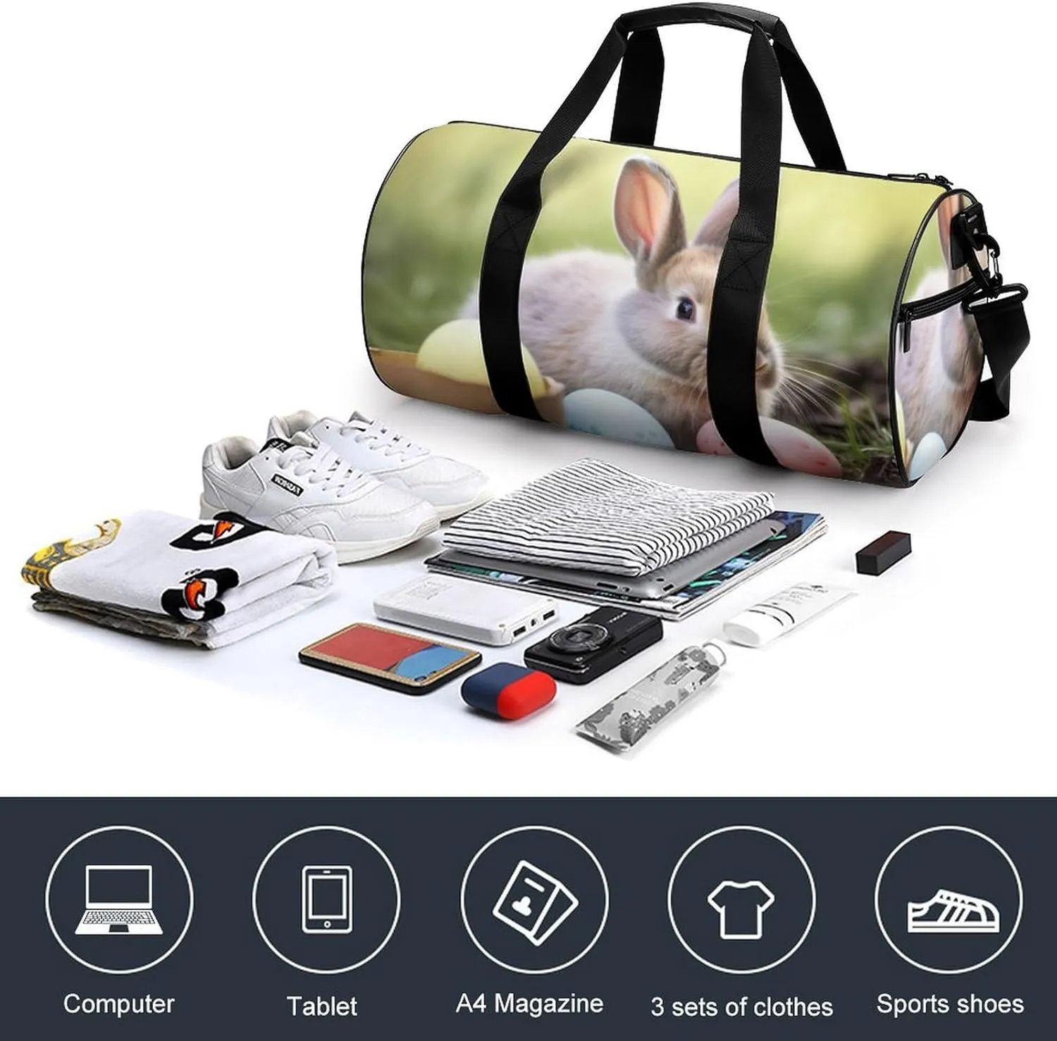 Sports Gym Bag for Women Men Travel Duffel Bag Tote Weekender Bag Rabbits Eggs Carry on Overnight Bag for Travel Swimming Fitness Workout Sports Duffle Bag