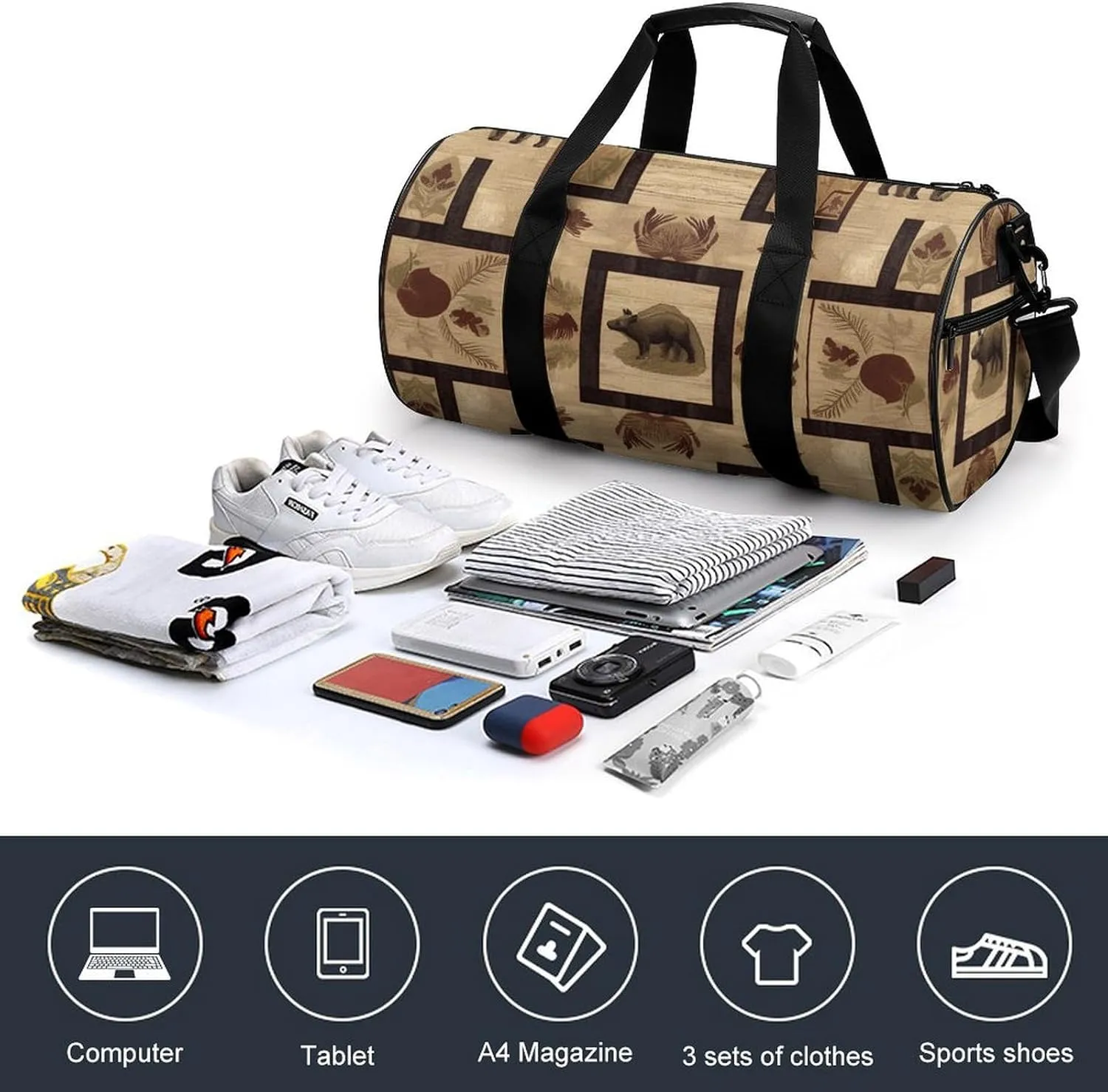 Sports Gym Bag for Women Men Travel Duffel Bag Tote Weekender Bag Rustic Lodge Carry on Overnight Bag for Travel Swimming Fitness Workout Sports Duffle Bag