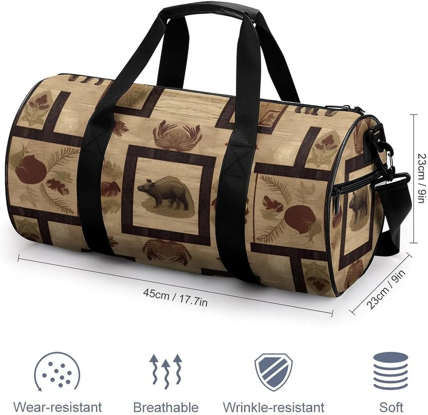 Sports Gym Bag for Women Men Travel Duffel Bag Tote Weekender Bag Rustic Lodge Carry on Overnight Bag for Travel Swimming Fitness Workout Sports Duffle Bag