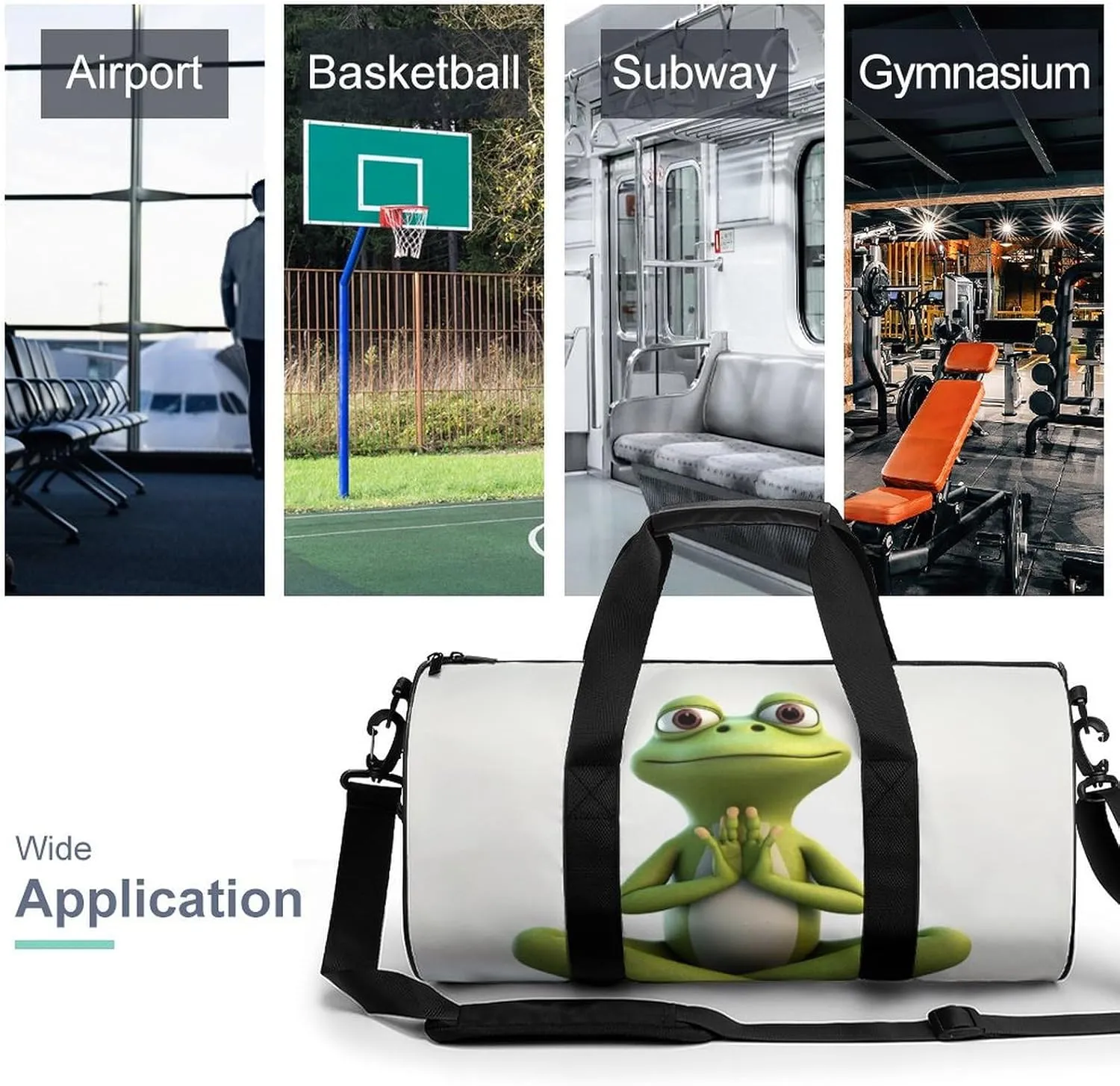 Sports Gym Bag for Women Men Travel Duffel Bag Tote Weekender Bag The Funny Frog Doing Yoga Carry on Overnight Bag for Travel Swimming Fitness Workout Sports Duffle Bag