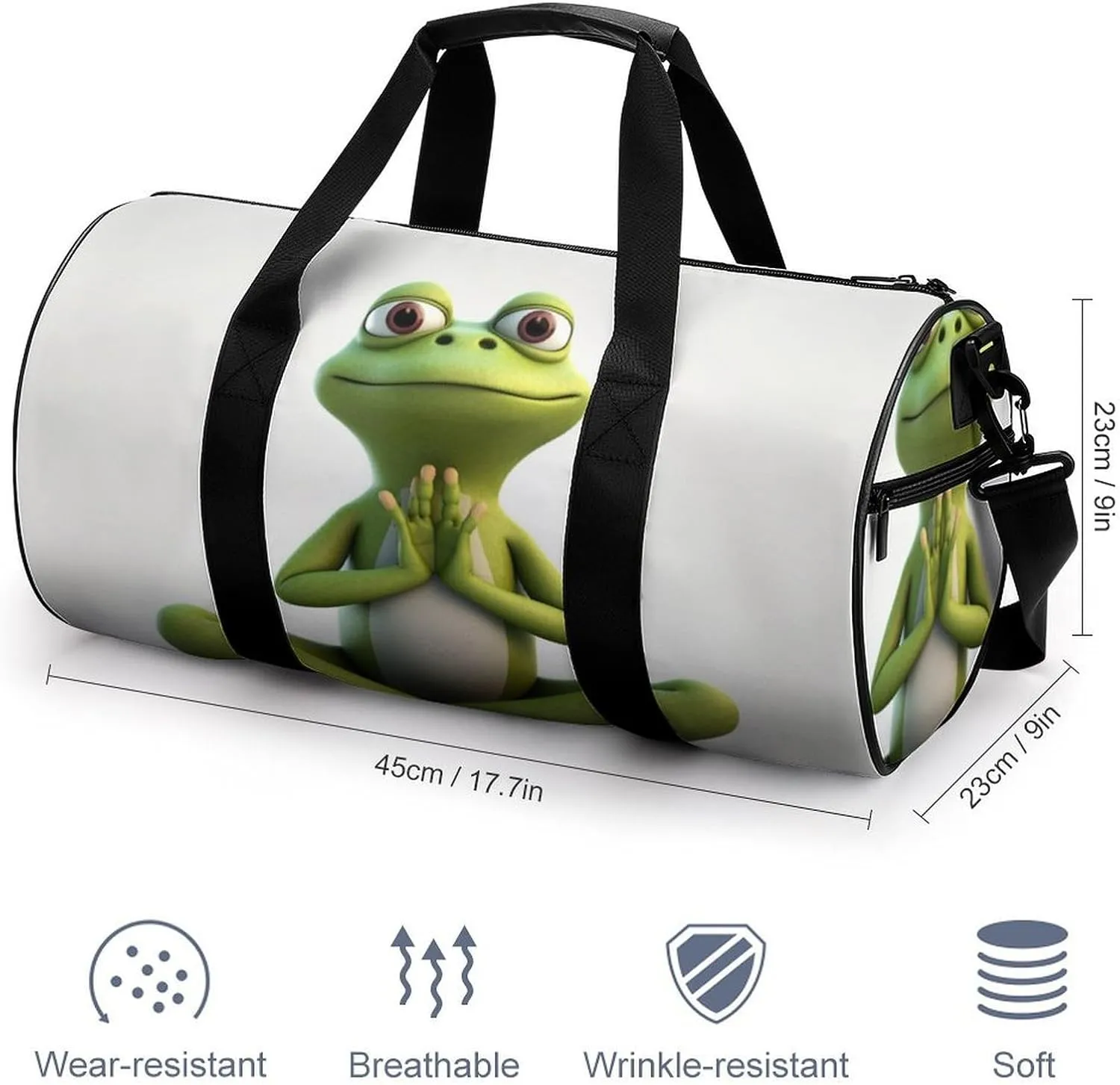 Sports Gym Bag for Women Men Travel Duffel Bag Tote Weekender Bag The Funny Frog Doing Yoga Carry on Overnight Bag for Travel Swimming Fitness Workout Sports Duffle Bag