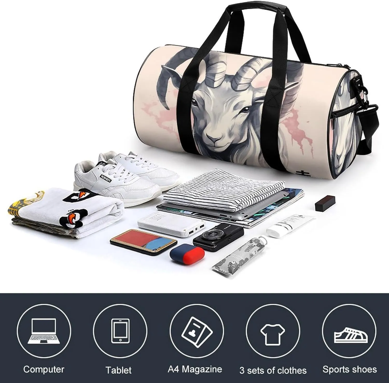 Sports Gym Bag for Women Men Travel Duffel Bag Zodiac Sign Sheep Weekender Bag Canvas Carry on Overnight Bag for Travel Swimming Fitness Workout Sports Duffle Bag