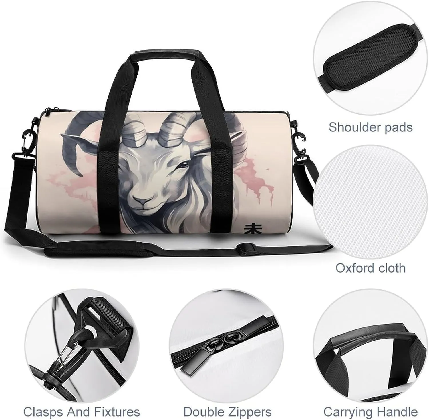 Sports Gym Bag for Women Men Travel Duffel Bag Zodiac Sign Sheep Weekender Bag Canvas Carry on Overnight Bag for Travel Swimming Fitness Workout Sports Duffle Bag