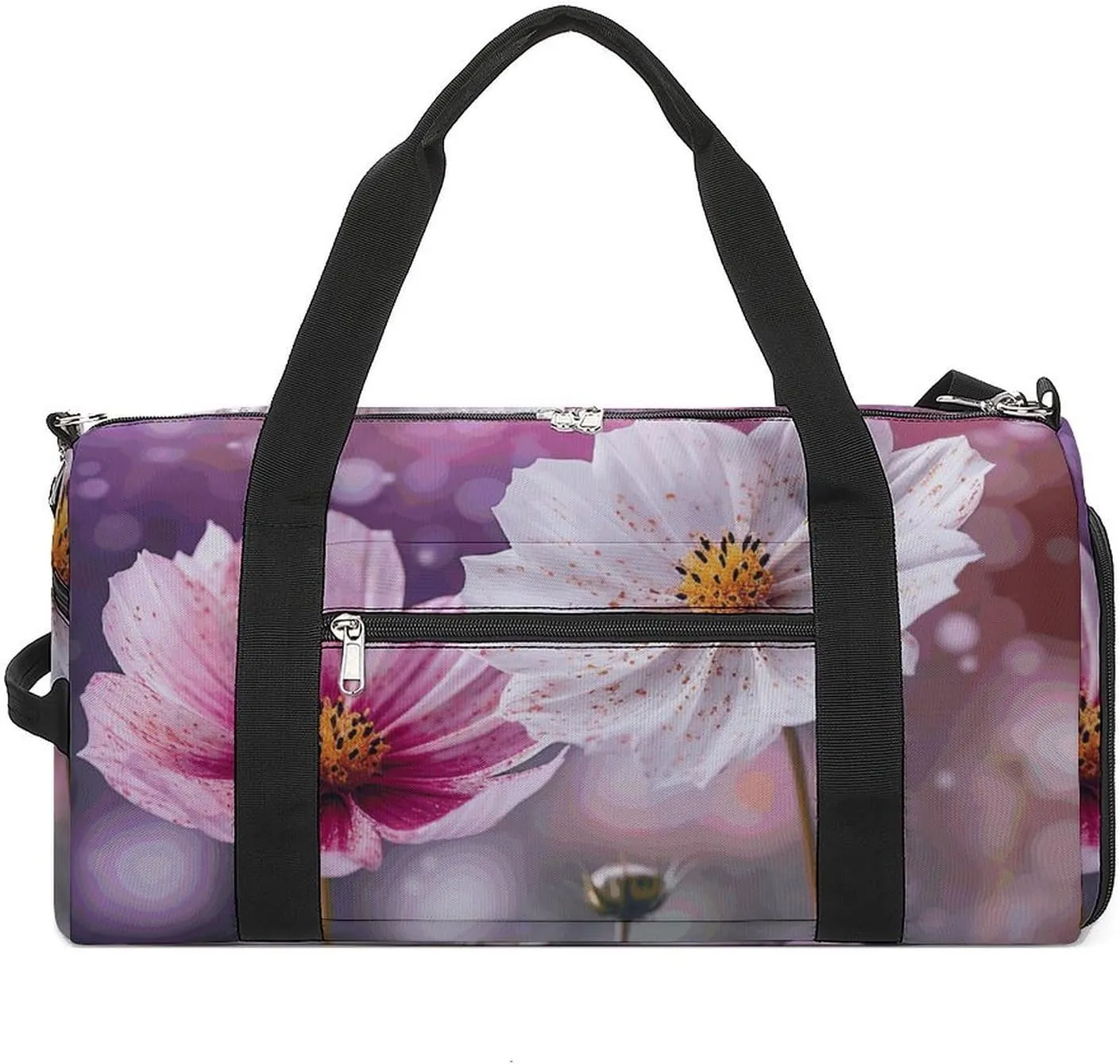 Sports Gym Bag for Women Men with Shoe And Wet Compartment Travel Duffel Bag White And Peach Flowers Weekender Bag Carry on Overnight Bag for Swimming Fitness Workout Sport Duffle Bag