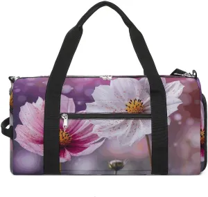 Sports Gym Bag for Women Men with Shoe And Wet Compartment Travel Duffel Bag White And Peach Flowers Weekender Bag Carry on Overnight Bag for Swimming Fitness Workout Sport Duffle Bag