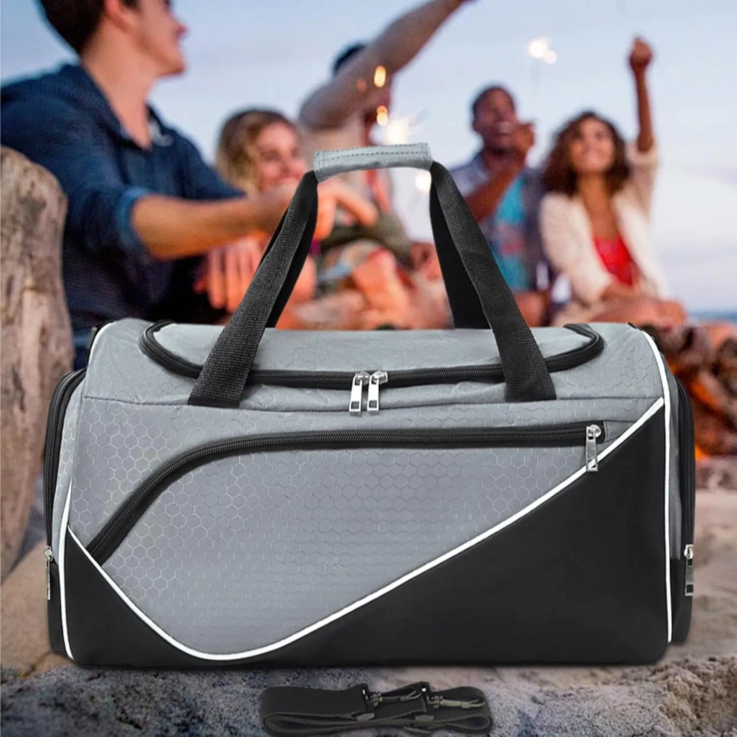 Sports Gym Bag Travel Duffle Bag Luggage Bag Lightweight with Shoe Compartment Shoulder Bag for Travel Camping Weekend Sports, Gray