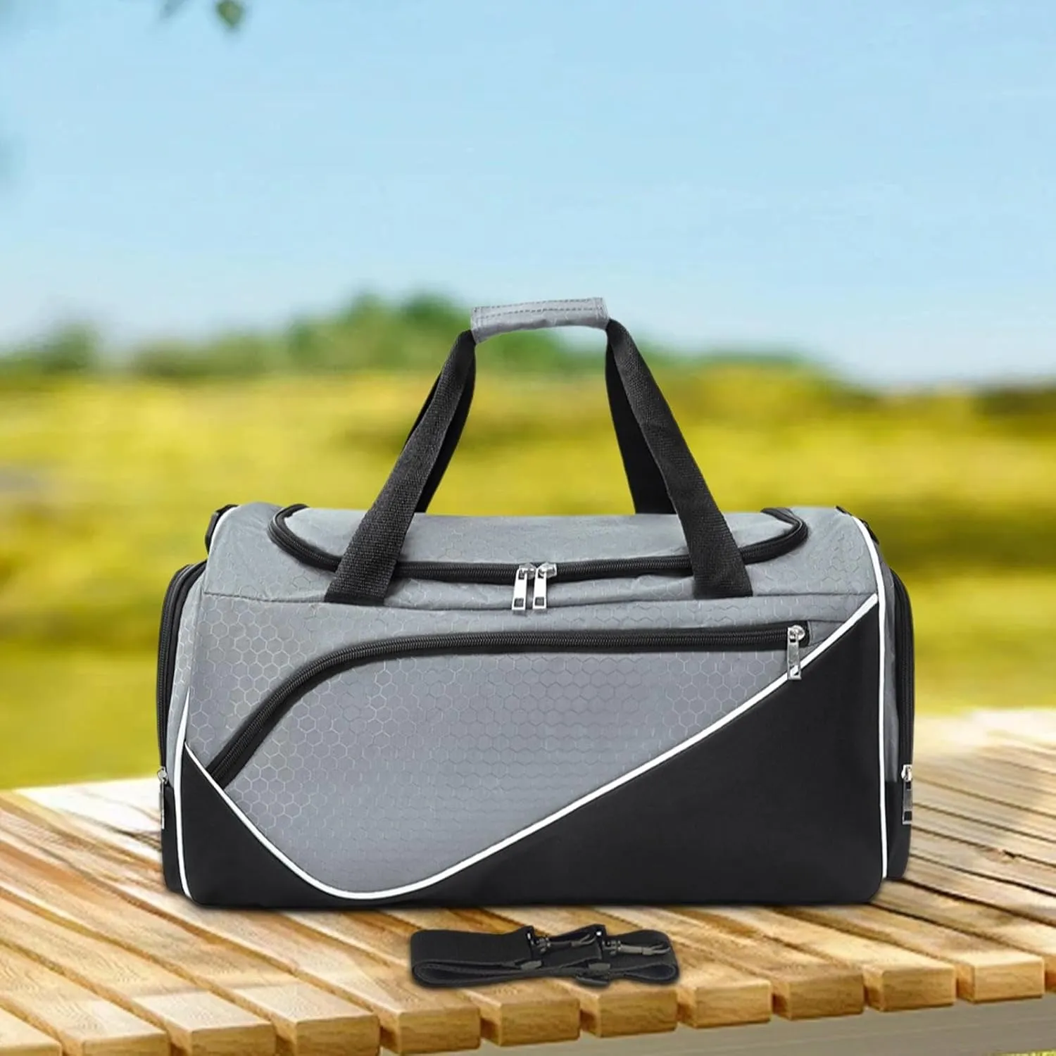 Sports Gym Bag Travel Duffle Bag Luggage Bag Lightweight with Shoe Compartment Shoulder Bag for Travel Camping Weekend Sports, Gray