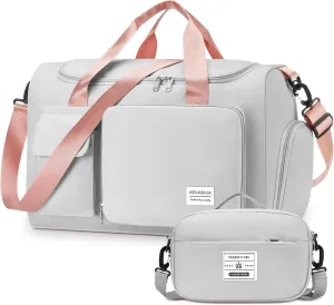 Sports Gym Duffel with Shoes Compartment, Travel Duffle Weekender for Women with Toiletry Bag, Carry On Overnight Gym Bag with Wet Pocket