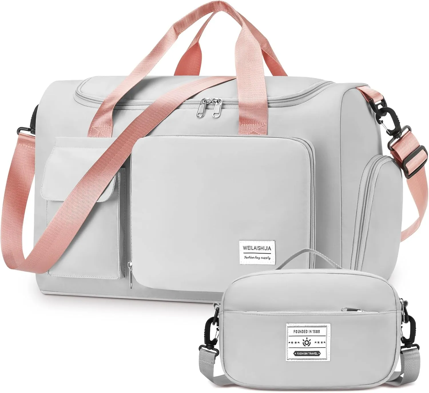 Sports Gym Duffel with Shoes Compartment, Travel Duffle Weekender for Women with Toiletry Bag, Carry On Overnight Gym Bag with Wet Pocket