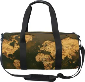 Sports Gym Duffle Bag Brown Old World Map Travel Luggage for Men Women