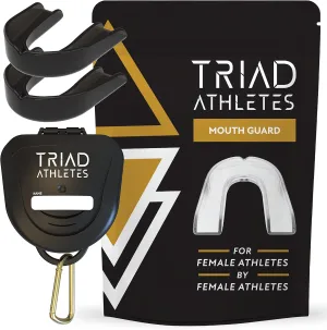 Sports Mouth Guard for Female Athletes, 2 Pack (Black Out) Custom Fit, Protection for Youth, with Ventilated Case