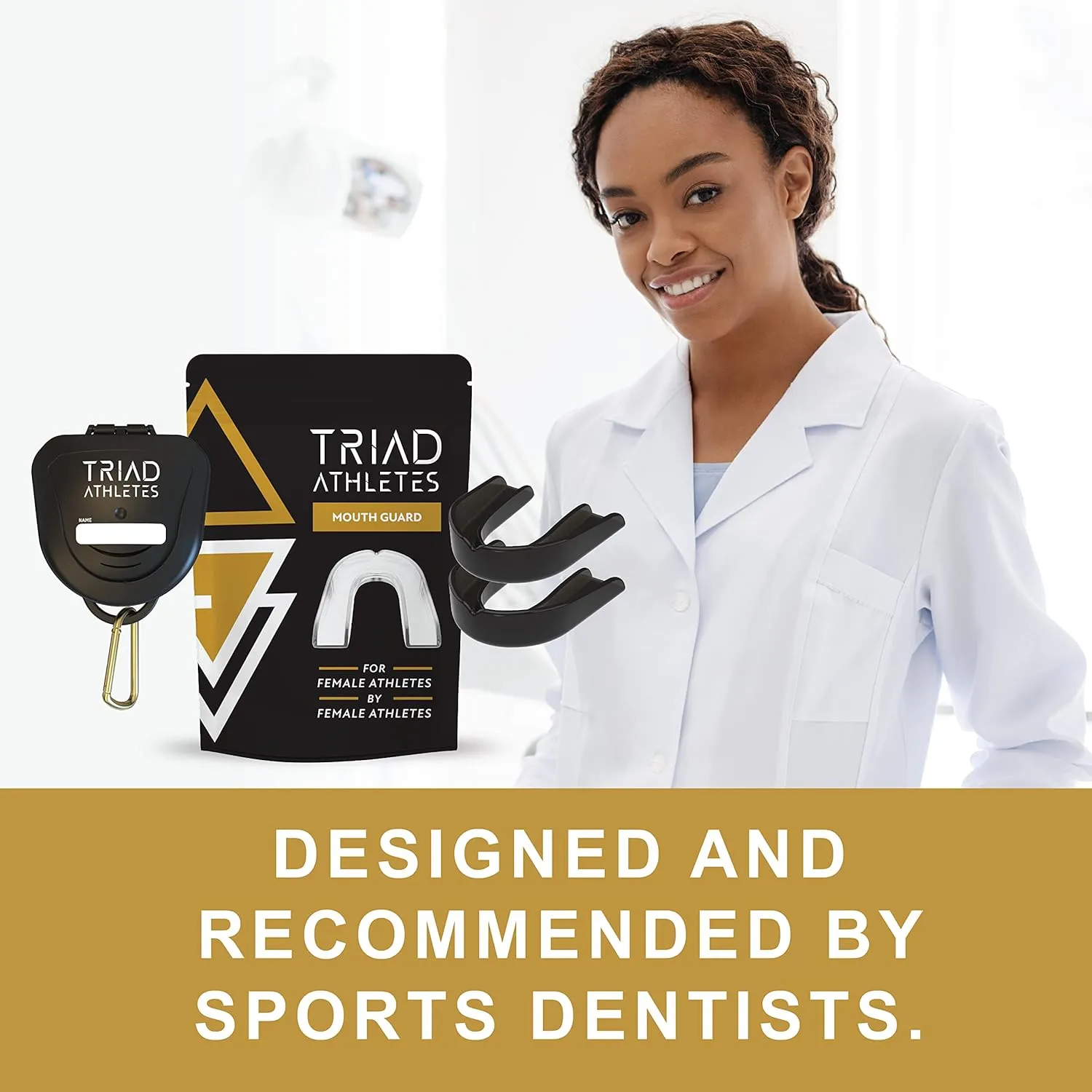 Sports Mouth Guard for Female Athletes, 2 Pack (Black Out) Custom Fit, Protection for Youth, with Ventilated Case