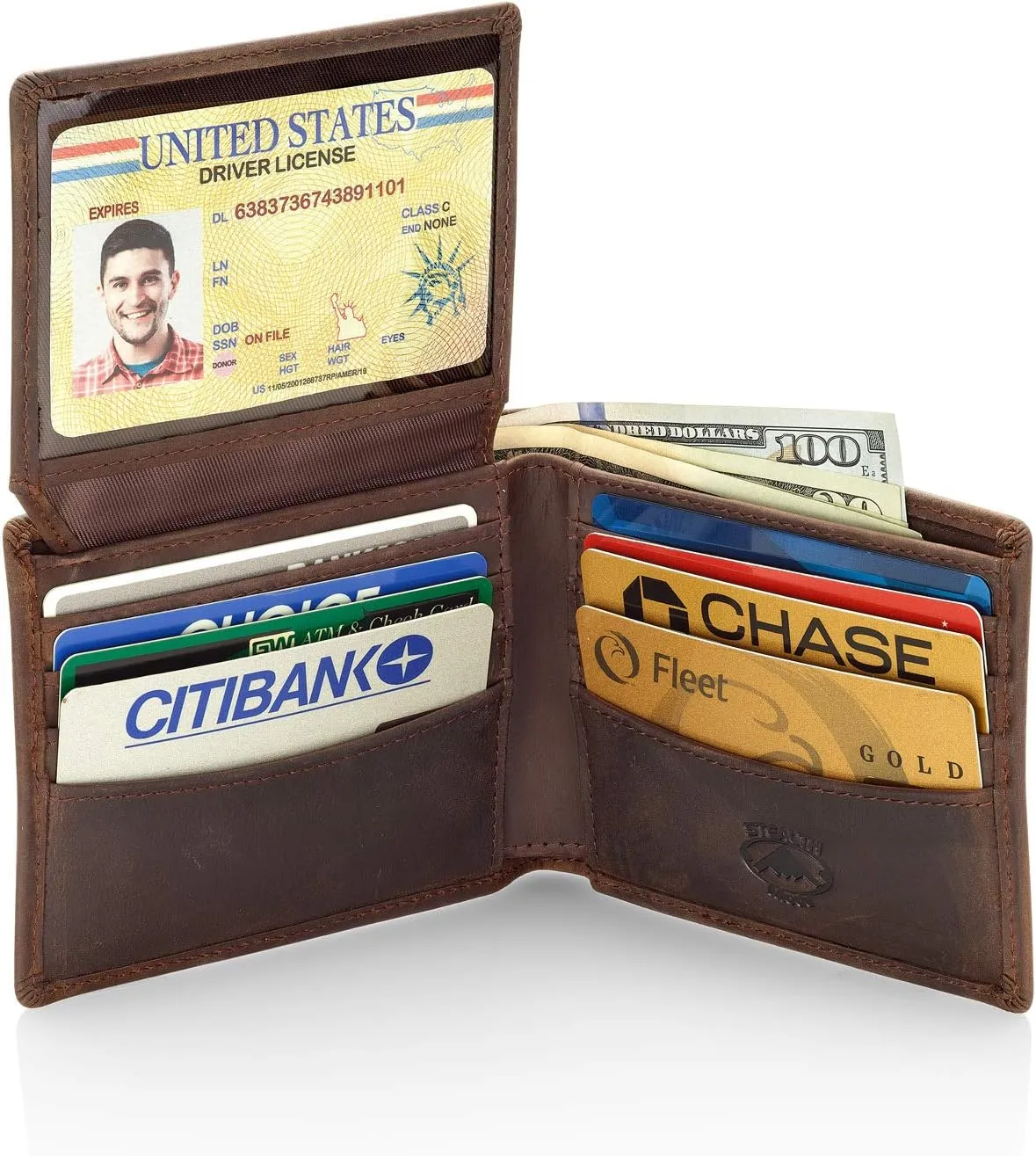 Stealth Mode Leather Bifold Wallet for Men With ID Window and RFID Blocking