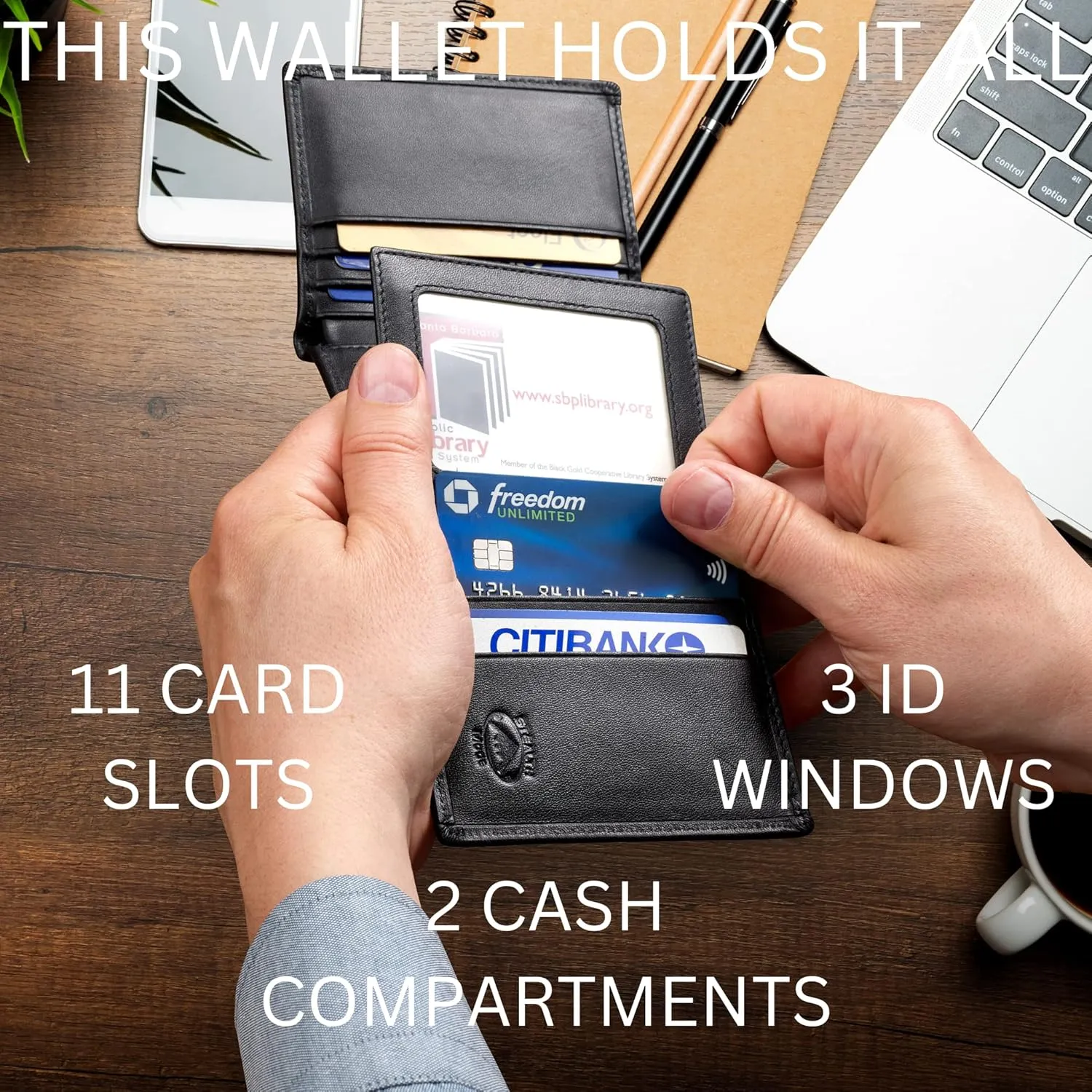 Stealth Mode Leather Trifold RFID Wallet For Men With Flip Out ID Holder (Grey)