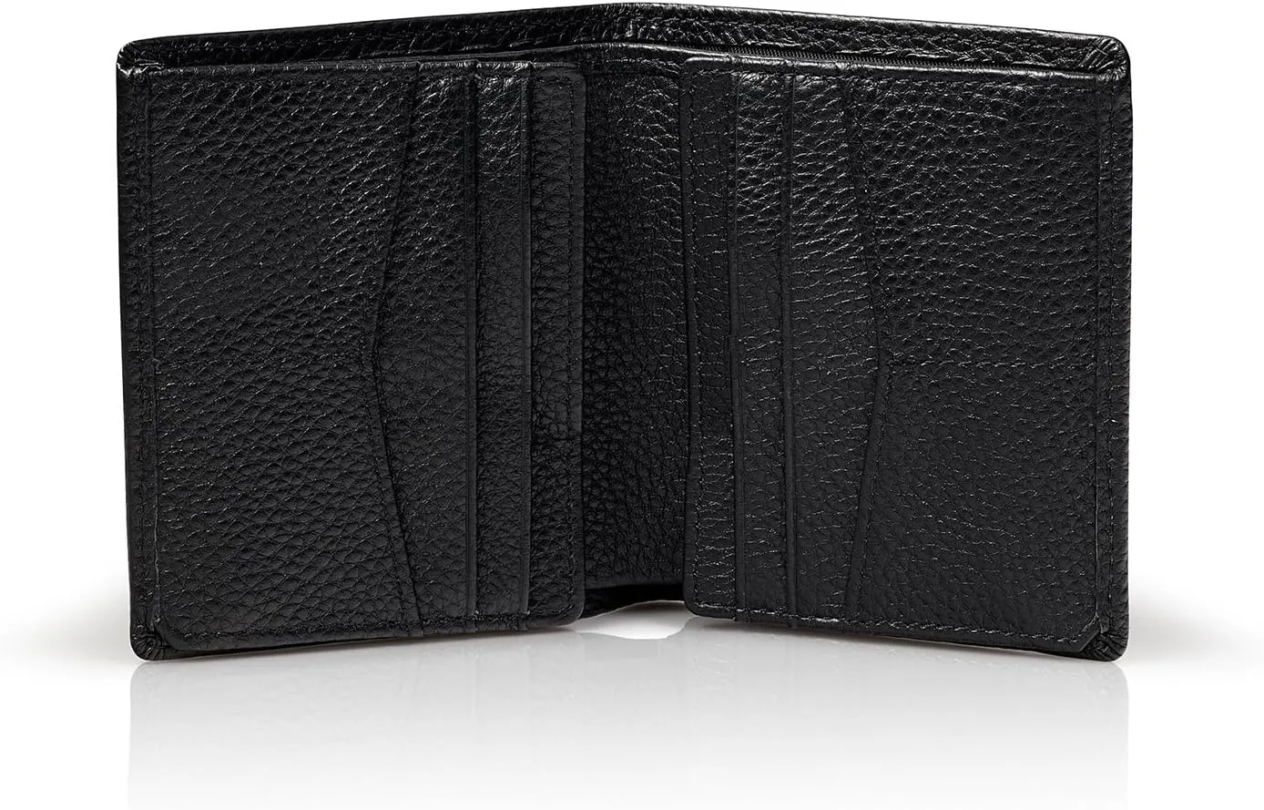Stealth Mode Quad-Fold Leather Wallet for Men - RFID Mens Wallet with 14 Card Slots, 2 ID Windows, Dual Cash Compartment - Genuine Leather, RFID Blocking Technology, Gift-Ready Packaging (Black)