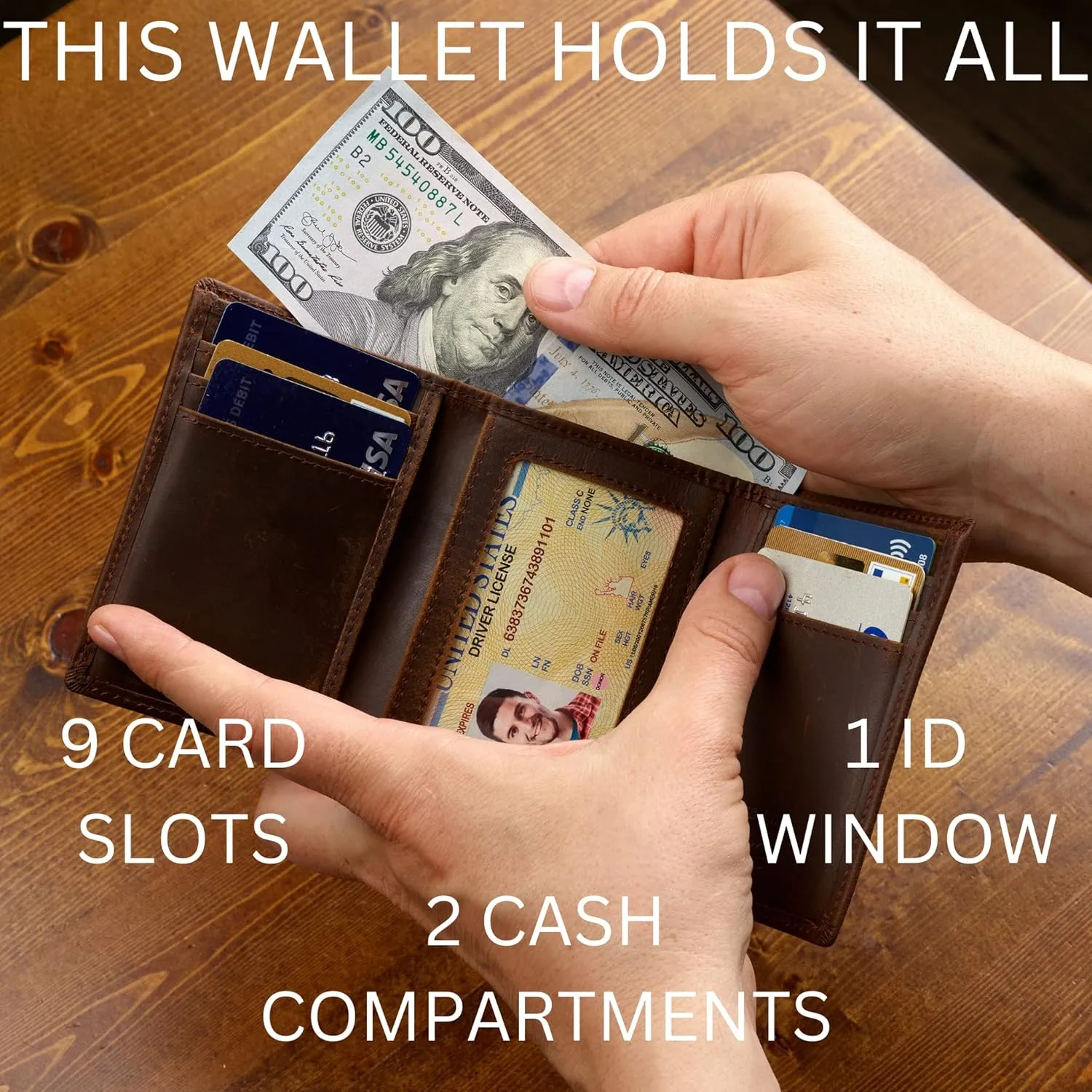 Stealth Mode Trifold Leather Wallet for Men with RFID Blocking
