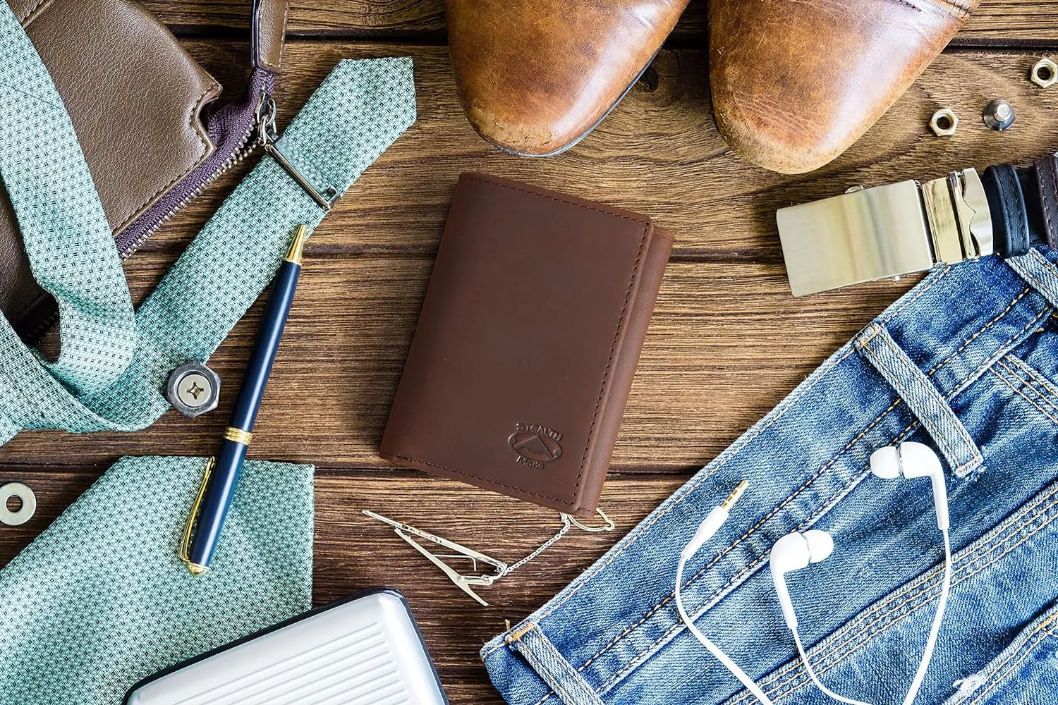 Stealth Mode Trifold Leather Wallet for Men with RFID Blocking