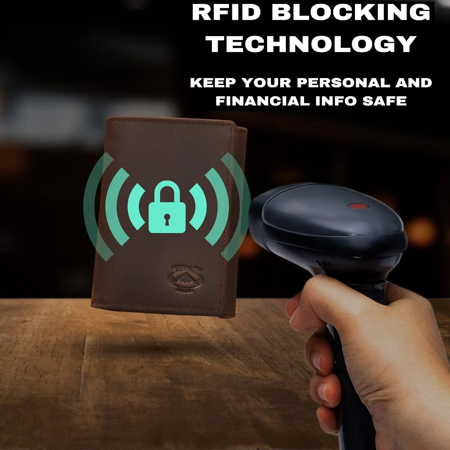 Stealth Mode Trifold Leather Wallet for Men with RFID Blocking