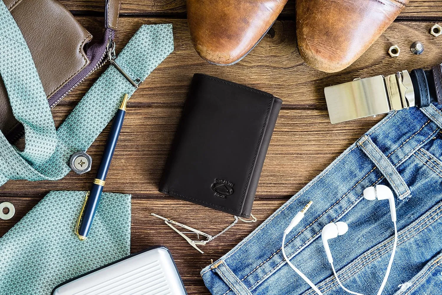 Stealth Mode Trifold Leather Wallet for Men with RFID Blocking